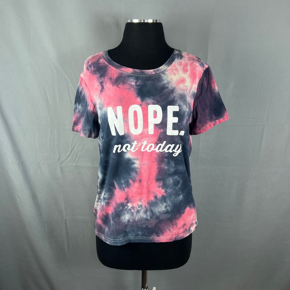 Yitan T Shirt Womens Small Multicolor Tie Dye Nope Not Today Graphic Crew Neck